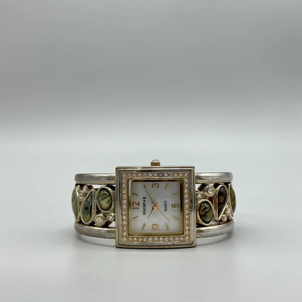 Elgin II EL538 Womens Watch 28mm MOP Dial Silver Tone Bangle New Battery 7